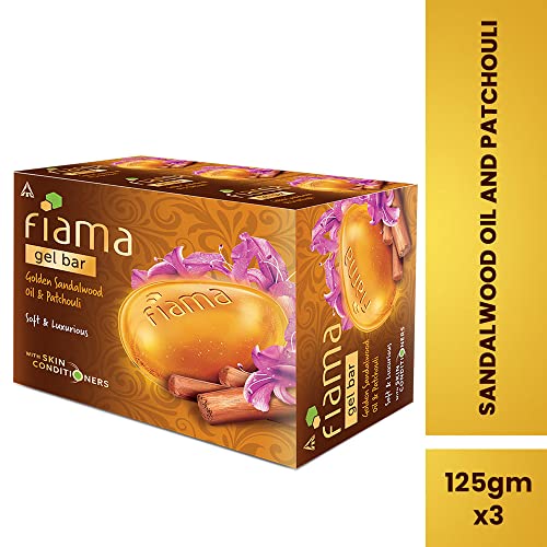Fiama Gel bathing bar Golden Sandalwood oil and Patchouli with skin conditioners for soft and luxurious skin, 125gx3