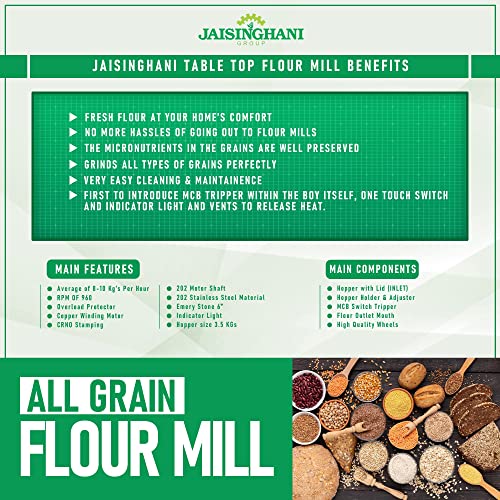 Jaisinghani Group Fully Automatic Domestic Flour Mill Atta Chakki for Domestic use Ghar Ghanti Flour Mill for Masala, Grains Grinder & Pulses (1.25 HP Square Atta Chakki)