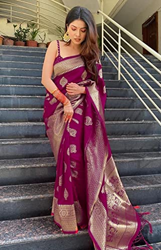 Jaanvi Fashion Women's Chiffon Banarasi Printed Saree With Solid
