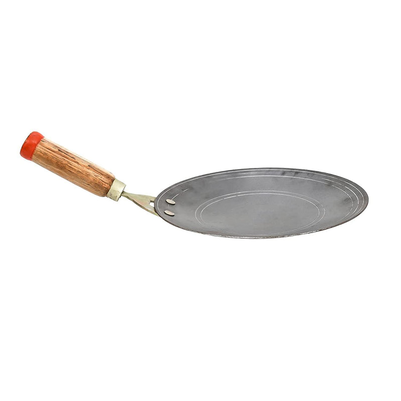 PTR Pure Iron Tawa with Double Nails and Wooden Handle for Healthy and Hassle-Free Cooking of Roti, Chapati, Paratha, and Fulka - Made in India