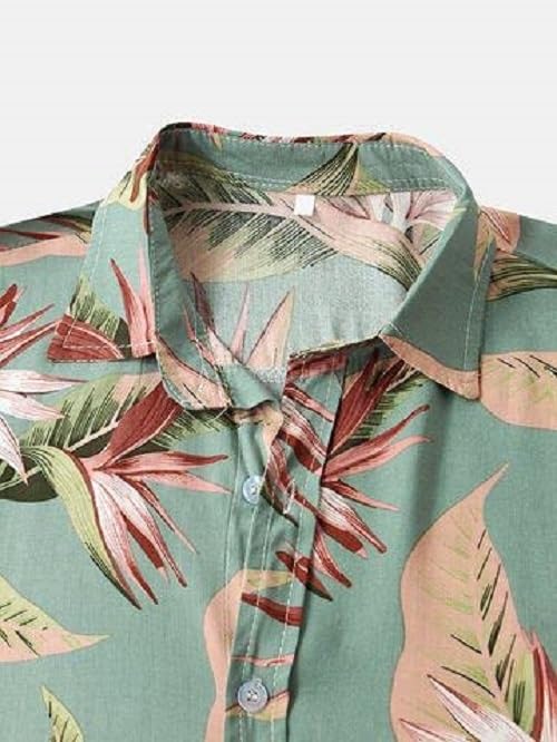 LookMark Men's Poly Cotton Digital Printed Stitched Half Sleeve Shirt(Printed Shirt Garden,Large) Green