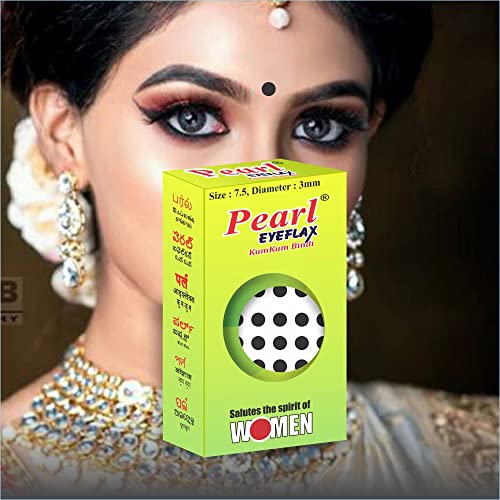 Pearl Eyeflax Velvet Kumkum Bindi with 15 Flaps Box - Self Adhesive, Reusable for Women Ladies Girls (Size 7.5, Diameter 3mm, Black)