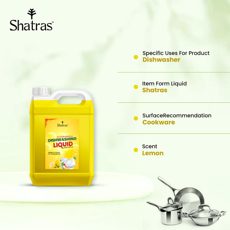 Shatras Dishwash Liquid Gel Lemon Can Jar, Kitchen Utensil Cleaner Removes Grease & Oil Dishwashing Detergent (5000 ml)
