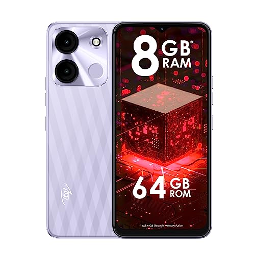 itel A60s (4GB RAM + 64GB ROM, Up to 8GB RAM with Memory Fusion | 8MP AI Rear Camera | 5000mAh Battery with 10W Charging | Faceunlock & Fingerprint - Moonlit Violet