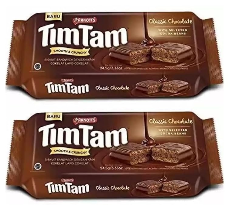 Arnott's Timtam Classic Creme Milk Chocolate Biscuit Filled With Smooth Delicious Milk Chocolate Cream 81g