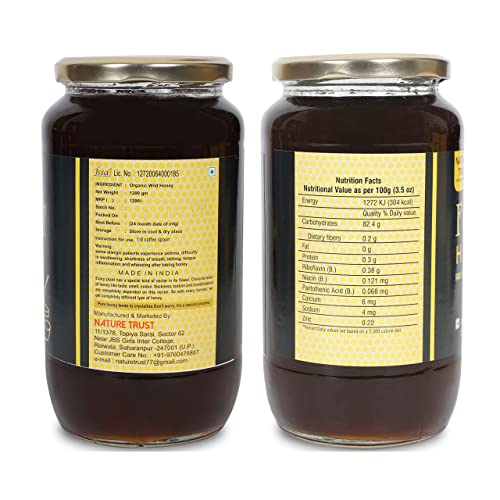 Nature Trust Raw Organic Forest Honey,1200 Gram, Wild, Unprocessed, Unheated, Non Pasteurized, Original Honey 100% Pure and Natural (1.2 Kg)