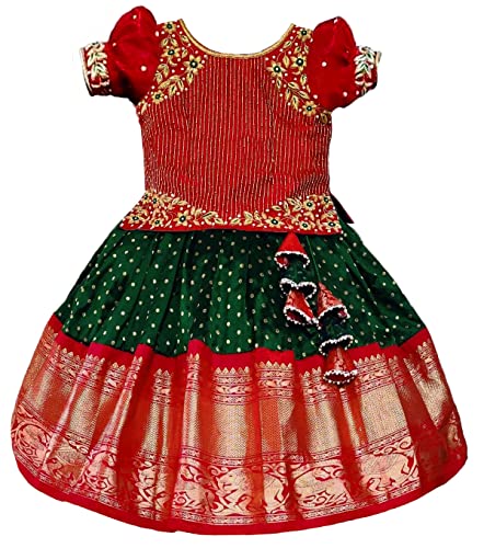 White Button Girl's Polyester Blend Lehenga Choli (Baby Jecq Red line Choli-12-18 Months, Green_12 Months-18