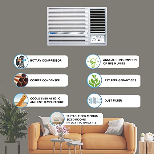 Blue Star 1.5 Ton 3 Star Fixed Speed Window AC (Copper, Turbo Cool, Humidity Control, Hydrophilic Blue Fins, Dust Filters, Self-Diagnosis, 2023 Model, WFA318LN, White)