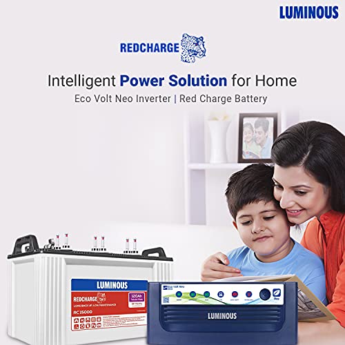 Luminous Inverter & Battery Combo (Eco Volt Neo 850 Pure Sine Wave 700VA/12V Inverter, Red Charge RC 15000ST ShortTubular 120Ah Battery) for Home, Office & Shops