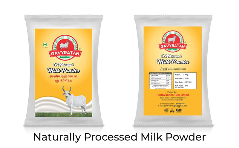 GAVYRATAN A2 Cow Skimmed Milk Powder 1kg | All Natural | 100% Pure | Boosts Liver Health (1kg)