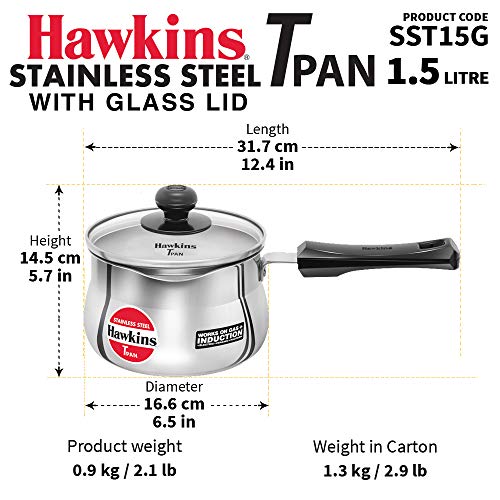 Hawkins Stainless Steel Tpan 1.5L with Glass lid