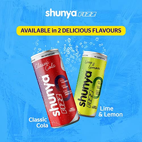 Shunya Fizz Lime & Lemon | Sugar Free Soft Drink | 0 Calories & No Aspartame | Supercharged with Green Tea & Vitamin C | Pack of 6 (300 ml X 6)