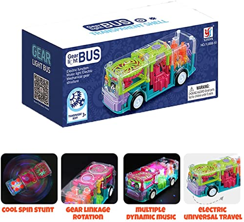 India Toy Concept Transparent Car Toy with Colorful Light and Charming Music Car with Colorful Moving Gears, Music Toy for Boys Girls Kids, Great Birthday Gift (Concept Bus)