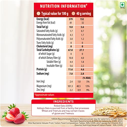 Kellogg's Oats, Rolled Oats, High in Protein and Fibre, Low in Sodium, 900g Pack