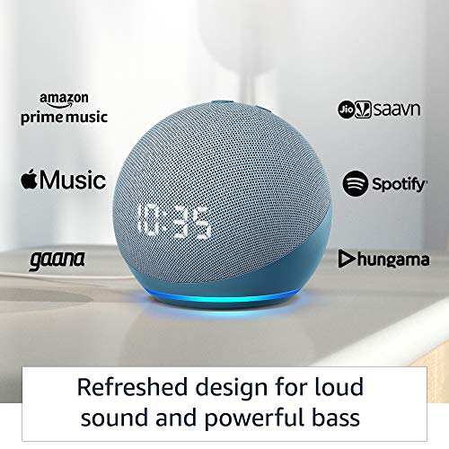 Echo Dot (4th Gen, Blue) with clock combo with Wipro 9W LED smart color Bulb