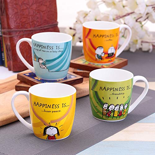 Clay Craft Fine Ceramic Happineess Is Coffee Mugs - Set of 4, Multicolour, 220ml