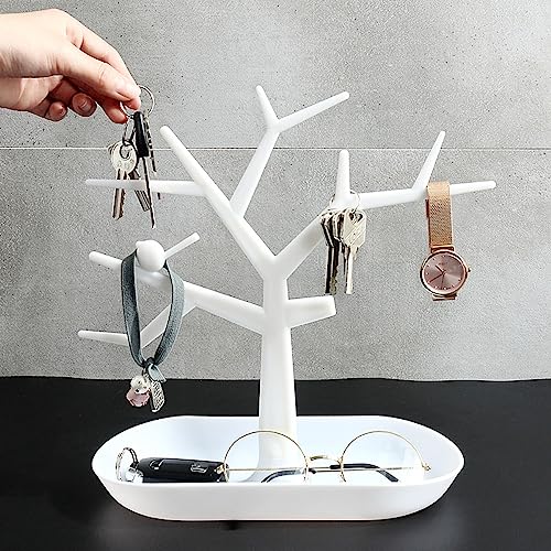 wolpin Tree Key Holders with Tray for Dressing Table Home Decor Hallway Multiple Key Hanger, Watch Holder Decorative Storage Box, White