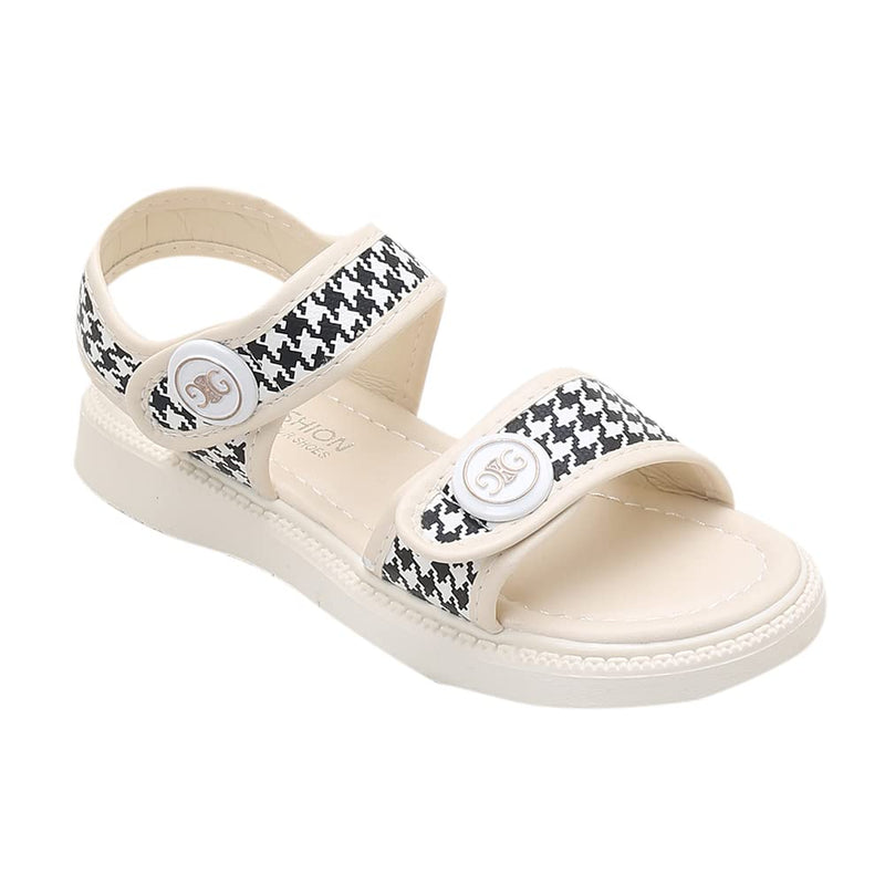 Hopscotch Girls PU Houndstooth Print Sandals in Beige Color,UK:3.5 (HIL-4339930)