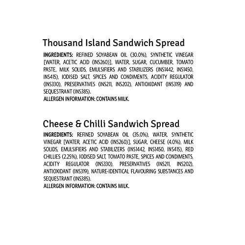 Veeba Sandwich Spreads Combo - Cheese n Chilli, 250g and Thousand Island Sandwich Spread, 250g - Pack of 2