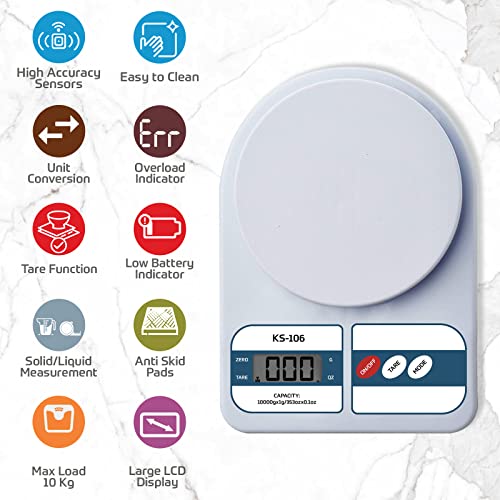 beatXP Kitchen Scale Multipurpose Portable Electronic Digital Weighing Scale | Weight Machine With Back light LCD Display | White |10 kg | 1 Year Warranty |