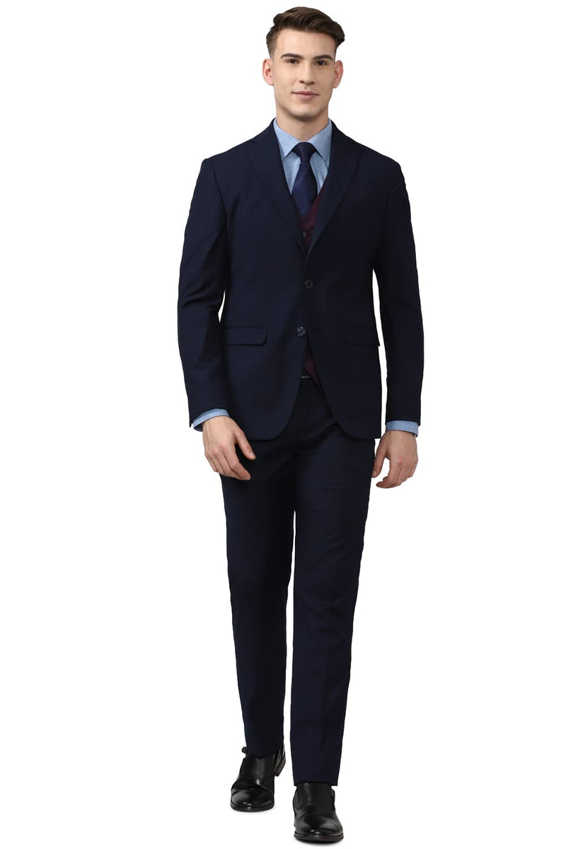 Peter England Men's Polyester Blend Three Piece Suit (PIS3SNSPT15416_Navy