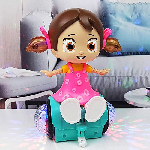 Toyshine 360 Degree Rotating Musical Dancing Girl Toy with Flashing Lights & Bump and Go Action, - Multi color (BATTERY INCLUDED)