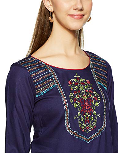 Aurelia Women's Rayon Kurta (19AUA10535-600243_Blue_Small)