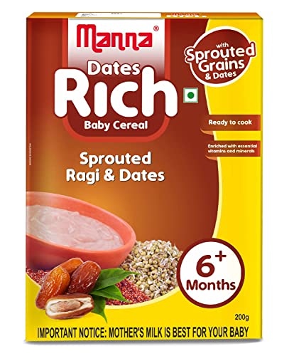 Manna Baby Cereal 200g, Baby Food (6+Months) Sprouted Ragi with Dates Powder 100% Natural Health Mix