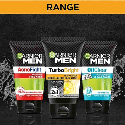 Garnier Men, Face Wash, Brightening & Anti-Pollution, TurboBright Double Action, 150 g