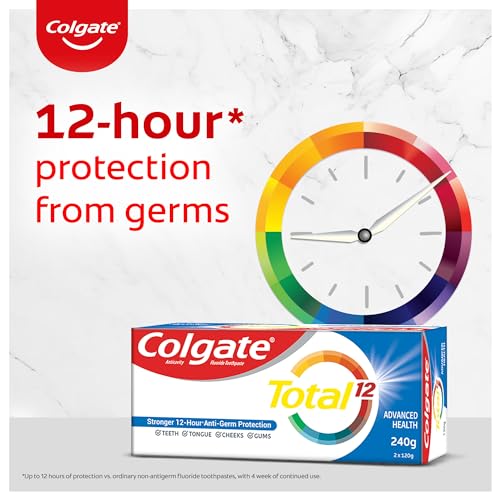 Colgate Total Whole Mouth Health, Antibacterial Toothpaste, 120gm + 120gm (240gm) (Advanced Health, Saver Pack), World's No. 1* Germ-fighting Toothpaste