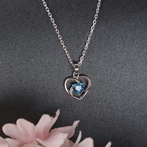 Clara 925 Sterling Silver Heart Pendant Chain Necklace | Rhodium Plated, Swiss Zirconia | Gift for Women and Girls