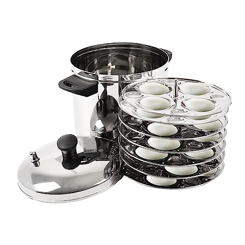 USHA SHRIRAM Stainless Steel Idli Cooker | Induction & Gas Friendly Base | Idly Maker | Idli Stand | Thate Idli Maker | Idly Cooker (6 Plate (Round) Idli Cooker)