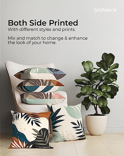 Brizberry® Designer Decorative Satin Kusan Throw Pillow Covers, Both Double Side Printing, Cushion Covers 16 inch x 16 inch, Set of 5, Leaf (Design 15)