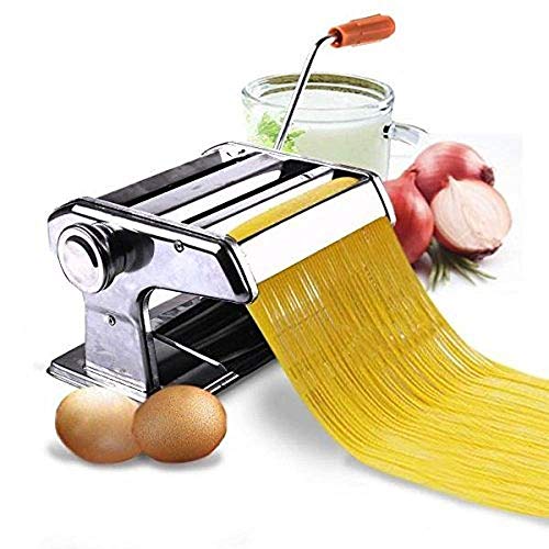 Alexindia marketing Stainless Steel Pasta Noodle Maker Machine with Suction Base, Hand Crank and Clamp, 18x13x16 cm,