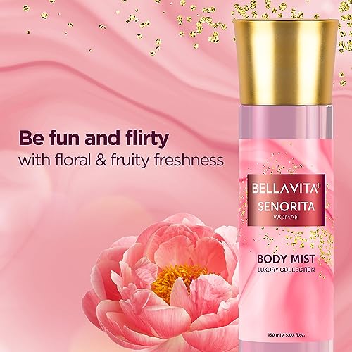 Bella Vita Luxury Senorita Women Body Spray Mist Perfume for Refreshing Floral & pomegranate Long Lasting Fragrance with Mint 150 Ml