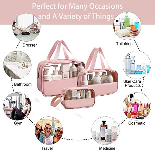 Niwlix Travel Makeup Pouch Set Toiletry Bag Cosmetic Organizer Bag for Women and Girls Toiletry Storage Kit Set of 3 - Pink