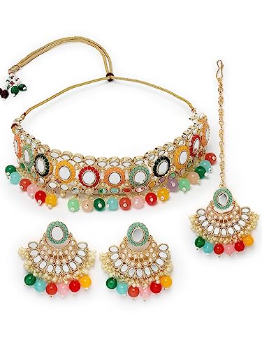 Sukkhi Classy Choker Necklace Earring Jewellery Set with Maangtikka Jewellery Set for Women