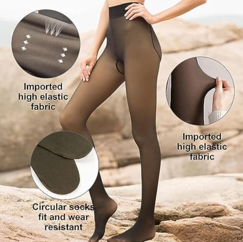 KNOTS N STITCHES - Warm Fleece Leggings for Women | Warm Sheer Dual Tone Thick Tights | Winter Fleece Lined Tights, Fake Translucent Thermal Pantyhose Leggings | Opaque High Waisted Stretchy