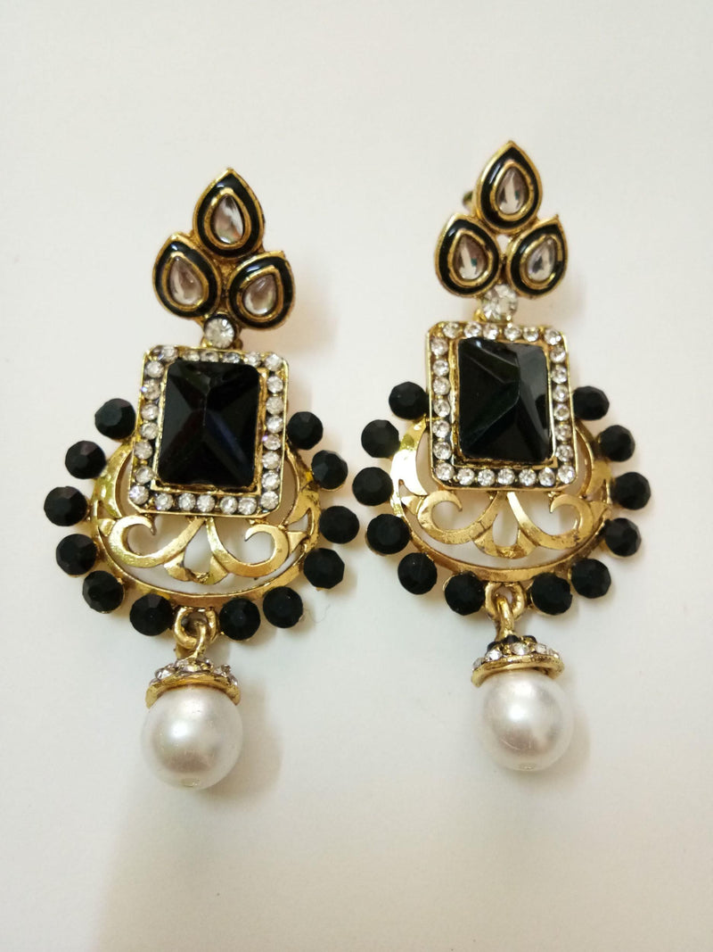Ethnic Gold Plated Pearls & Stone Earrings