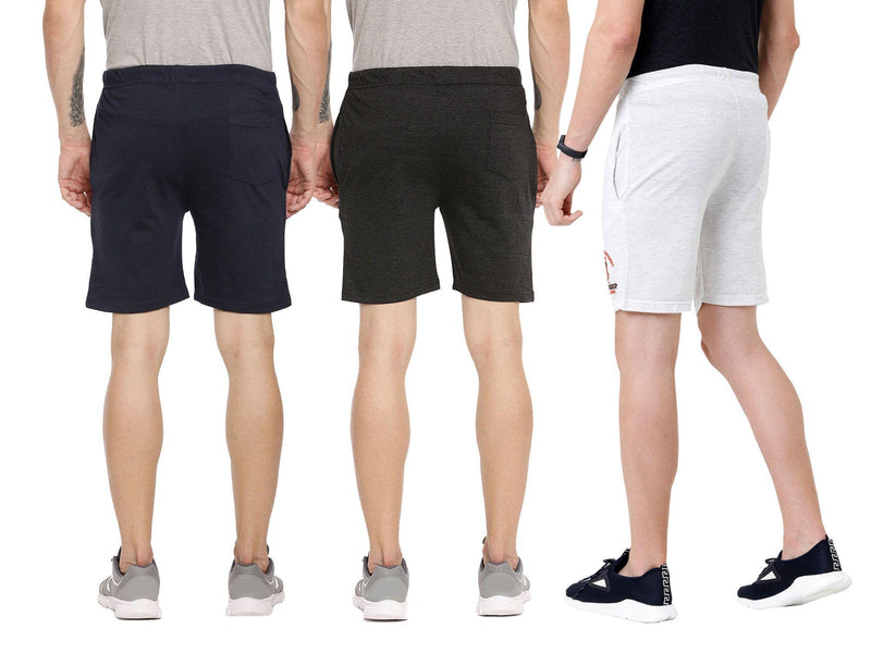 Cotton Blend Solid Regular Fit Mens Sport Shorts Pack Of 3
