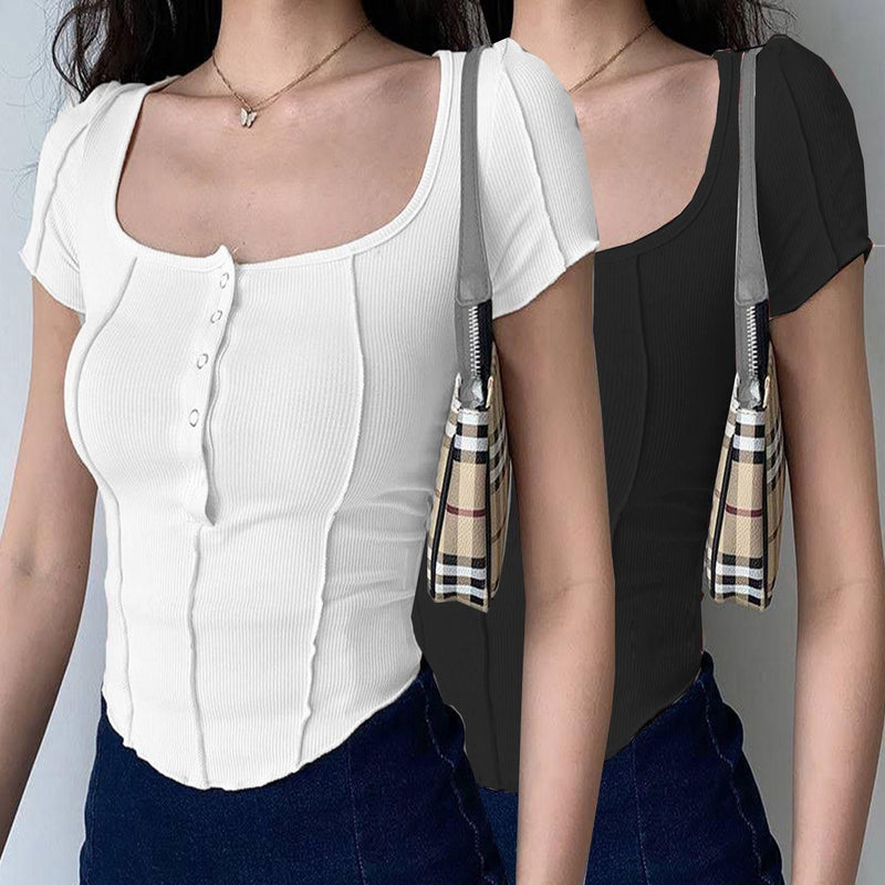 Clafoutis Pack Of 2 Women New Design Button Down Crop Top