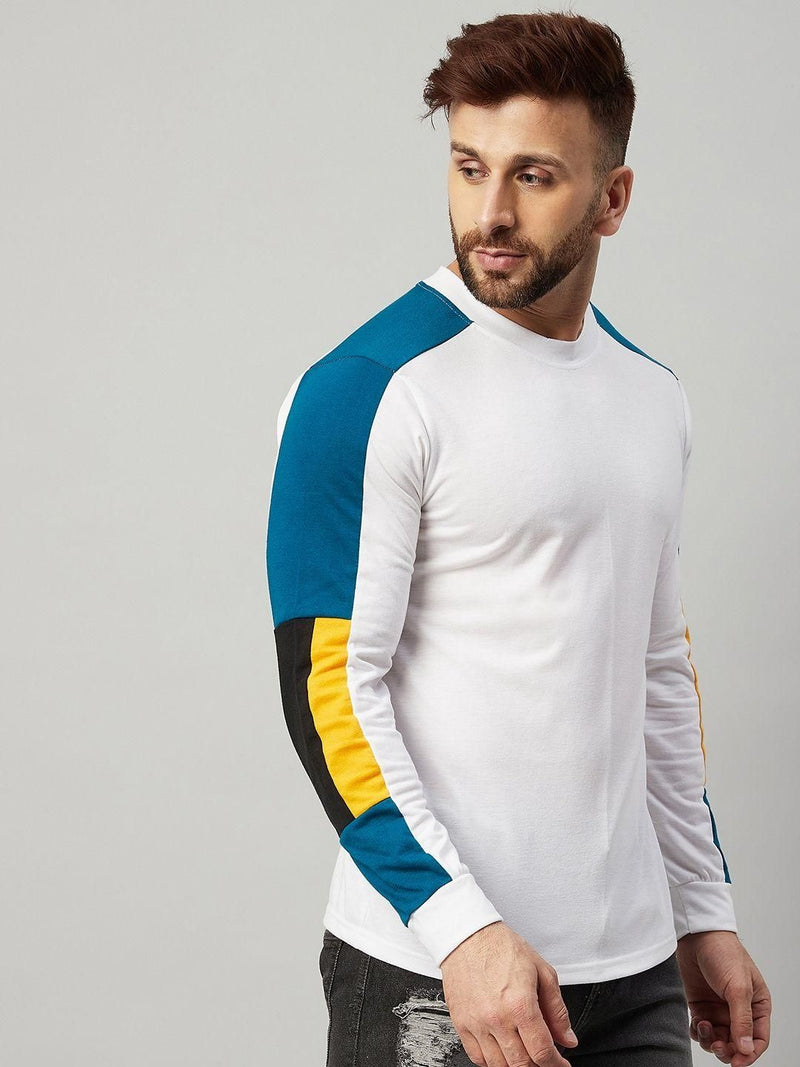 Cotton Blend Color Block Full Sleeves Mens Round Neck T-Shirt