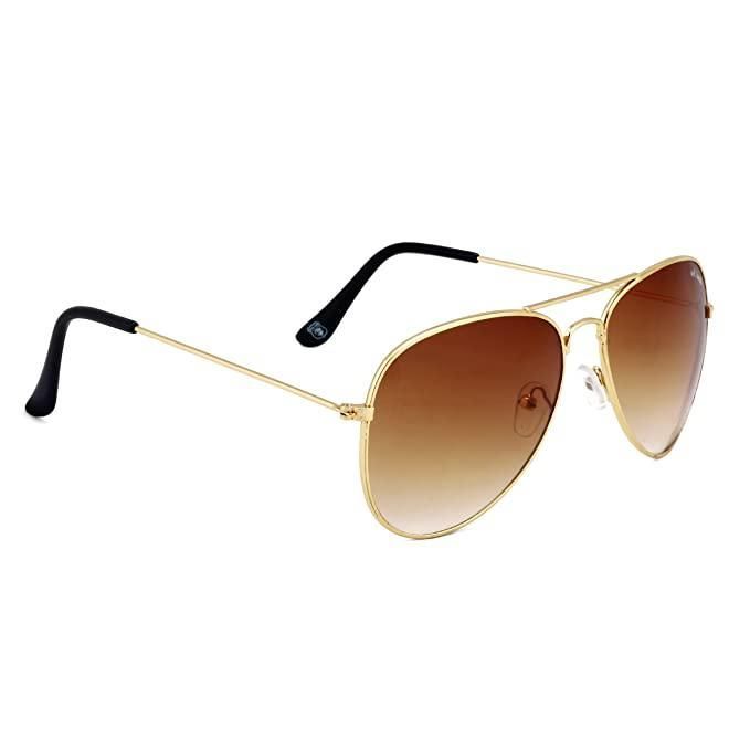 Unisex Brown Golden Aviator Sunglass