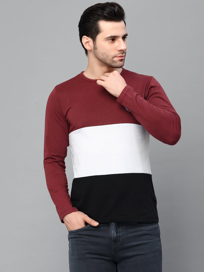 Mens Color Block Round Neck Full Sleeve T-Shirt