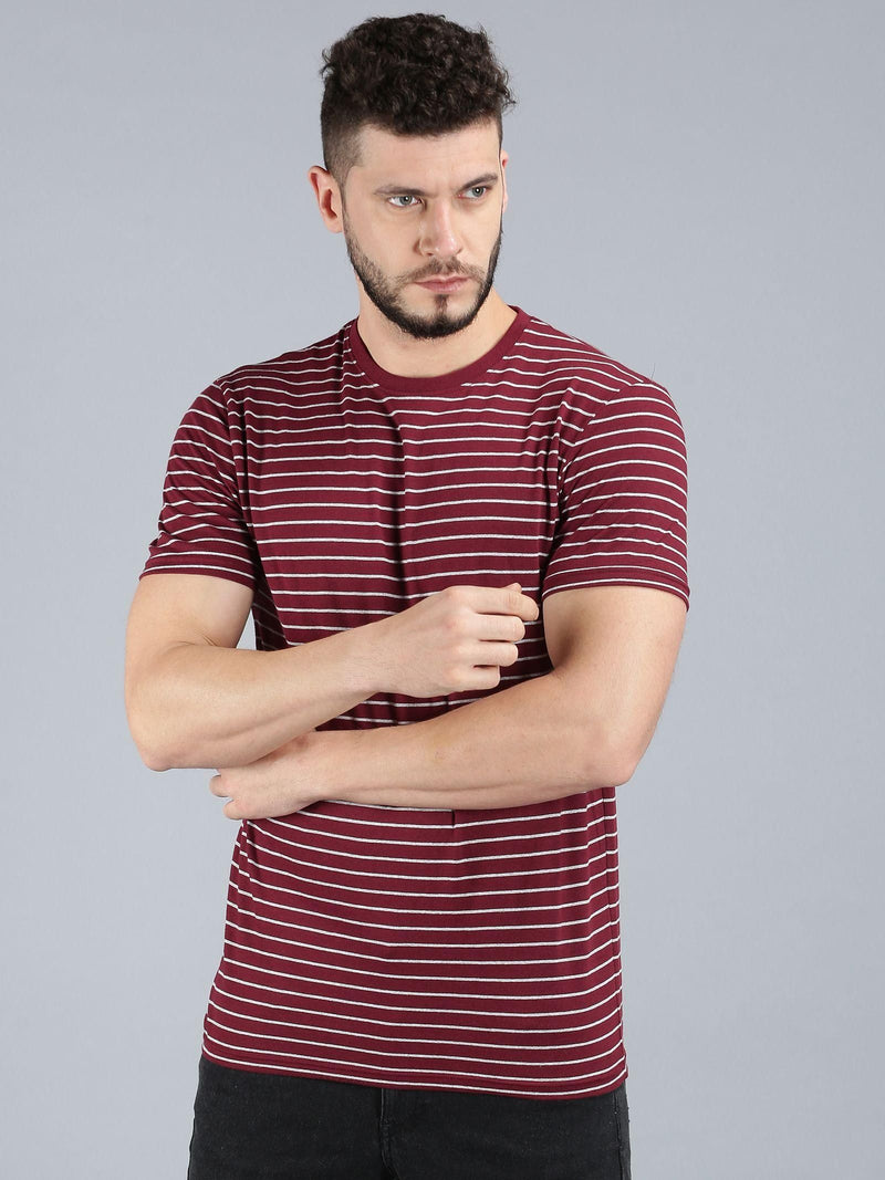 Urgear Cotton Stripes Half Sleeves Round Neck Men's T-Shirt
