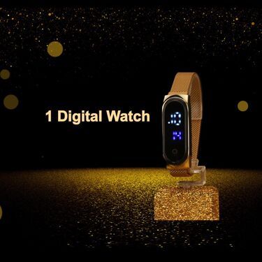 Fidato Golden Watch With Golden Chain with Magnetic Digital Watch Combo