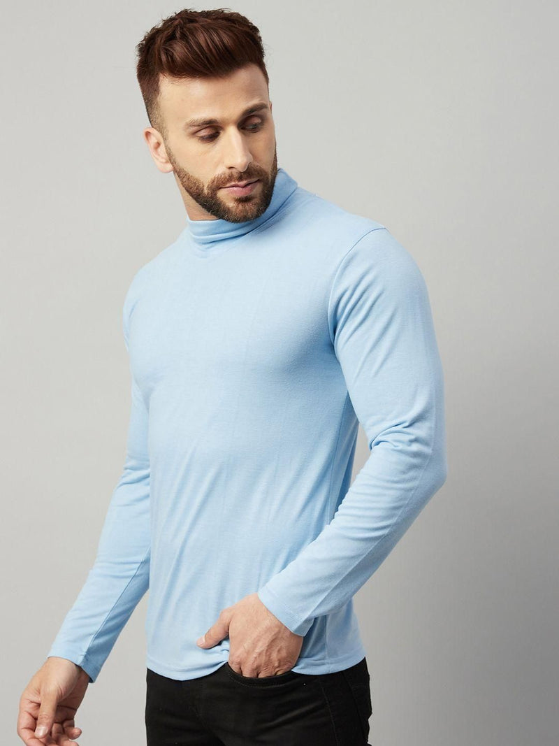 Cotton Blend Solid Full Sleeves Mens Stylish Neck T-Shirt