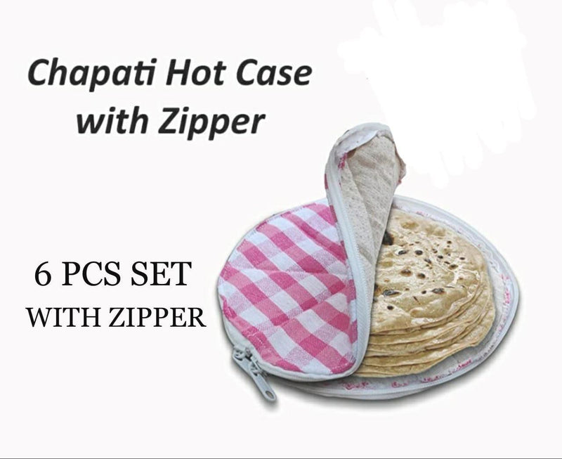 Kitchen Chapati Round Warm Hotcase Kit Assorted Color Designs (Pack of 6)