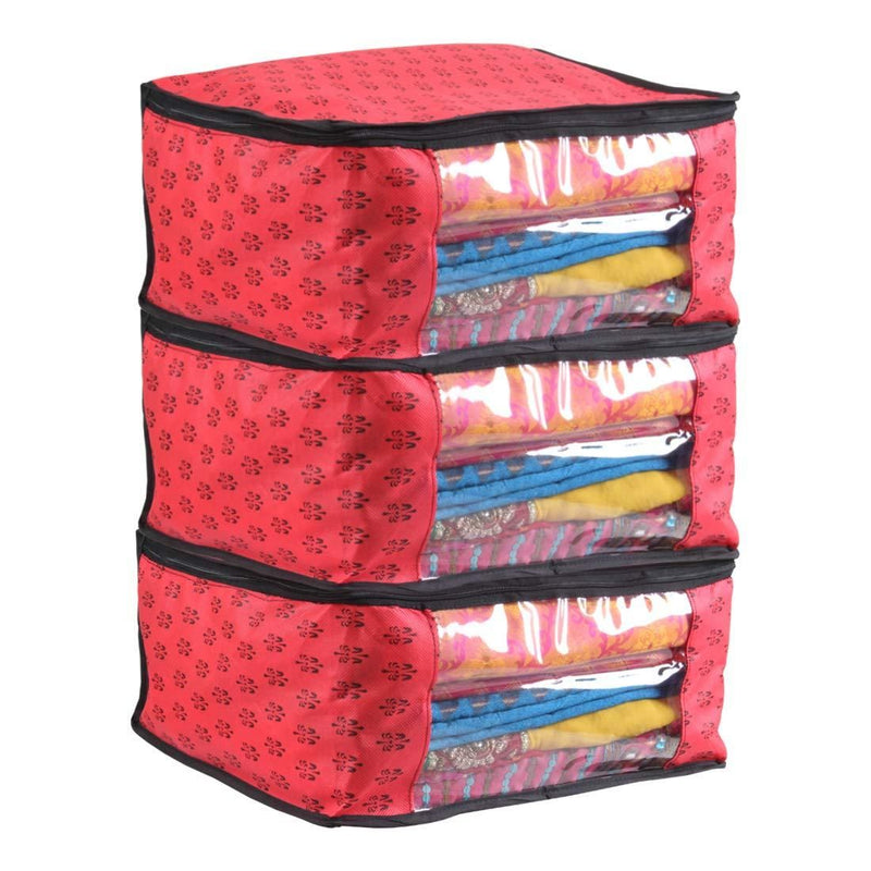Saree Cover - Printed Non Woven Saree Cover with Transparent Window (Set of 3)