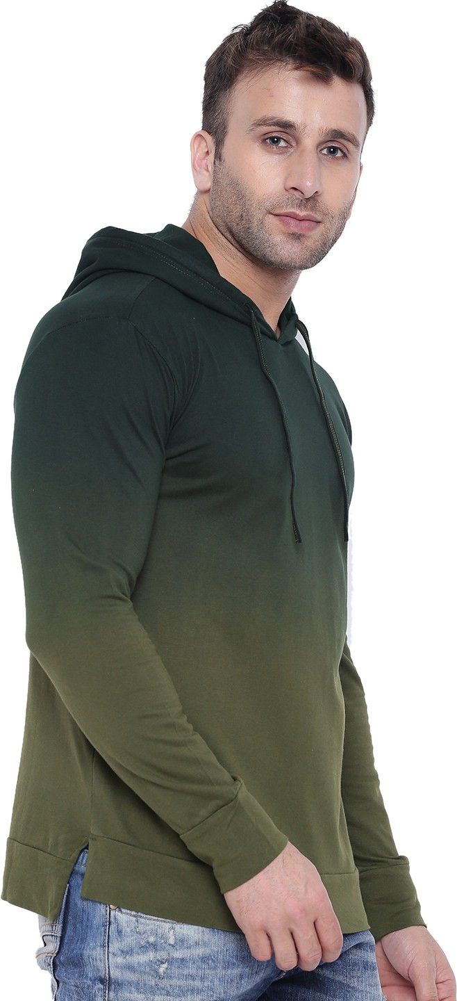 Gritstones Cotton Blend Color Block Full Sleeves Mens Hooded Neck T-shirt